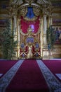 KOLOMNA, RUSSIA - 18 JUNE, 2022: Golden interior of the medieval Orthodox Assumption Cathedral with icons and images of saints in