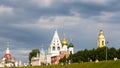 Churches and people on edge of Square in Kolomna