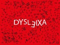 Dyslexia, flying alphabet, black letters on red background.