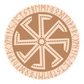 Kolovrat, an ancient Slavic symbol, decorated with Scandinavian patterns. Beige fashion design