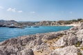 Kolymbia beach with the rocky coast Royalty Free Stock Photo