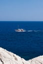 Kolymbia beach with the rocky coast in Greece. Royalty Free Stock Photo