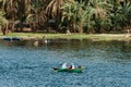 KOM OMBO EGYPT 19.05.2018 fishermen in a boat on the Nile river in the city of Kom Ombo