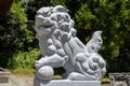 Komainu, or lion-dog (public art) at Hachiman Shrine, Ishikawa, Japan