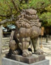 Komainu stone lion at Sumiyoshi Shrine in Fukuoka city, Japan.