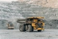 Komatsu 730e dump truck at the gold mining site.