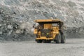 Komatsu 730e dump truck at the gold mining site.