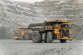 Komatsu 730e dump truck at the gold mining site.