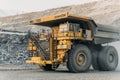 Komatsu 730e dump truck at the gold mining site.