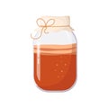 Kombucha in glass jar, covered with cloth, tied with rope