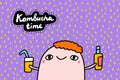 Kombucha time hand drawn vector illustration in cartoon comic style man holding bottle and cup of drink Royalty Free Stock Photo