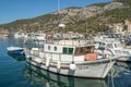 Komiza, Croatia - Aug 16, 2020: Old town port view in sunny afternoon Royalty Free Stock Photo