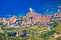 Komiza on Vis island aerial view Royalty Free Stock Photo