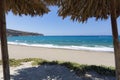 Kommos beach with umbrellas, Crete, Greece Royalty Free Stock Photo