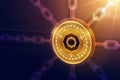 Komodo. Crypto currency. Block chain. 3D isometric Physical Komodo coin with wireframe chain. Blockchain concept. Editable