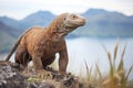 komodo dragon standing alert on island hilltop Royalty Free Stock Photo