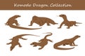 Komodo dragon vector illustration set. Cute Komodo dragon isolated on white background. Royalty Free Stock Photo