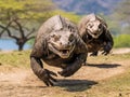 Komodo Dragons Run For Food