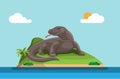 Komodo island. indonesian island habitat of the Komodo dragon, the largest lizard on Earth. concept in cartoon illustration vector