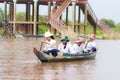 KOMPONG PHLUK, CAMBODIA - OCTOBER 24: Children of Kompong Phluk rowing boats to come home from school on October 21, 2015 in