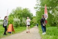 Man getting ready for running competition among elderly athletes