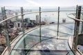 Skywalk with transparent glass floor at the 66th floor and aerial view of Penang island from the Komtar Tower, Penang, Malaysia