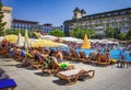 Konakli, Turkey - August 18, 2017: Swimming pool in territory tropical resort hotel on sunny summer day. Summer vacation