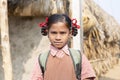 Konark Odisha India -Dec 04 2018 - Unidentified Portrait of smiling school Tribal girl going to school. Nolia Sahi,Chandrabhaga,