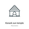 Konark sun temple outline vector icon. Thin line black konark sun temple icon, flat vector simple element illustration from