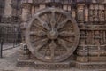 A chariot wheel carved into the wall of the 13th century Konark Sun Temple, Odisha, India. Royalty Free Stock Photo