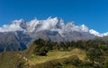 Kongde mountain peak behind pine tree forest, Himalayas mountain Royalty Free Stock Photo