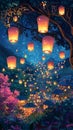 Kongming lanterns flying in the night sky Royalty Free Stock Photo