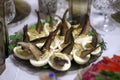 The original salad of stuffed pate eggs with sprats. Royalty Free Stock Photo
