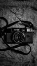 Konica vintage camera B&W click Royalty Free Stock Photo