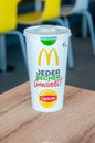 Cup of McDonald with Lipton logo in German McDonald Royalty Free Stock Photo
