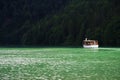 KONIGSSEE LAKE, SCHONAU AM KONIGSSEE, AUGUST 06, 2019: An electric passenger boat crossing the Konigssee Lake.