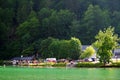 KONIGSSEE LAKE, SCHONAU AM KONIGSSEE, AUGUST 06, 2019: The shore of Konigssee Lake.e