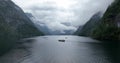 Mysterious misty foggy lake,.The Konigssee in Schonau am Konigssee southeast of Bavaria, Germant near Austria. Deepest