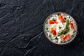 Konjac rice. Shirataki with salmon and asparagus, a healthy diet dish