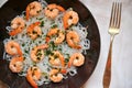 Konjac spaghetti with shrimps : Dukan diet concept image