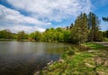 Konopiste castle, park and pond, at springtime, Benesov, Czech republic