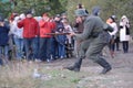 Ukrainians reenact a battle between the Ukrainian Insurgent Army UPA and the Red Army as they mark the `Day of defender`