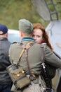 Ukrainians reenact a battle between the Ukrainian Insurgent Army UPA and the Red Army as they mark the `Day of defender`