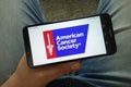 Man holding smartphone with American Cancer Society ACS logo Royalty Free Stock Photo