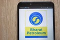 Bharat Petroleum logo displayed on a modern smartphone