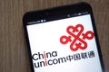 China United Network Communications logo displayed on a modern smartphone Royalty Free Stock Photo