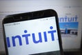 KONSKIE, POLAND - August 18, 2019: Intuit company logo on mobile phone