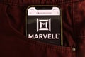 KONSKIE, POLAND - August 04, 2021: Marvell Technology Inc logo on mobile phone Royalty Free Stock Photo