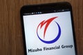 Mizuho Financial Group logo displayed on a modern smartphone