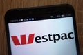 Westpac Banking Corporation logo displayed on a modern smartphone